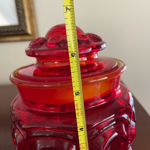 L E Smith Moon & Stars Amberina Glass Canister Red & Orange which GLOWS - Picture 7 of 16